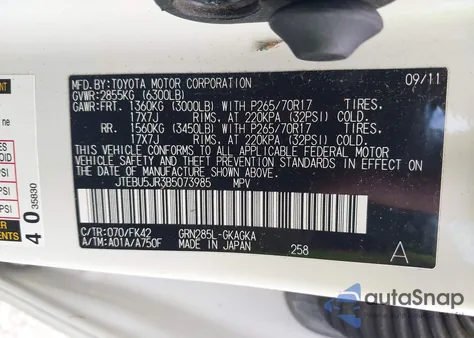 2011 Toyota 4Runner Sr5 V6 from USA, damaged, VIN JTEBU5JR3B5073985